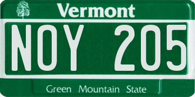 VT license plate NOY205