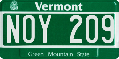 VT license plate NOY209