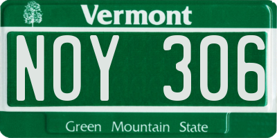 VT license plate NOY306