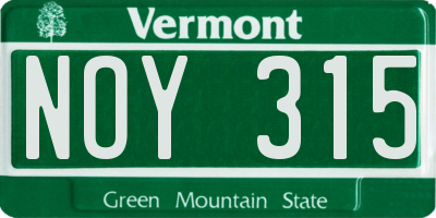 VT license plate NOY315