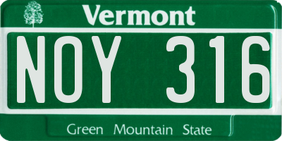 VT license plate NOY316