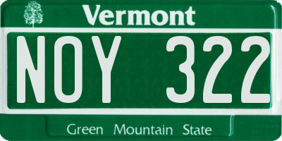VT license plate NOY322