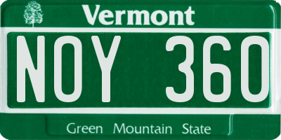 VT license plate NOY360