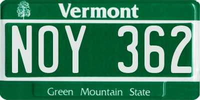 VT license plate NOY362