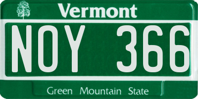 VT license plate NOY366