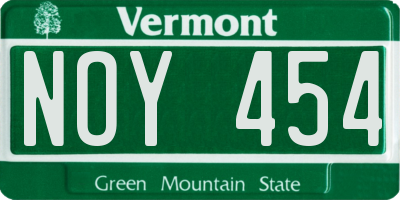 VT license plate NOY454