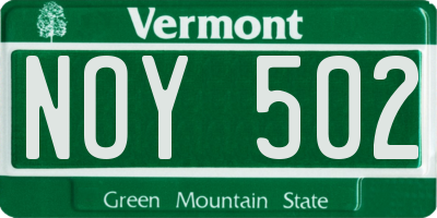 VT license plate NOY502