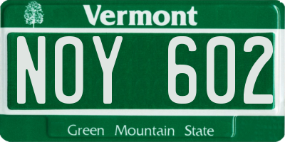 VT license plate NOY602