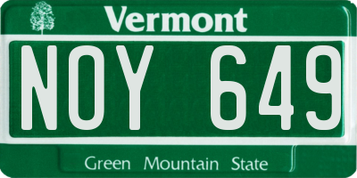 VT license plate NOY649