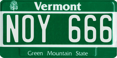 VT license plate NOY666