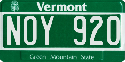 VT license plate NOY920