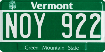 VT license plate NOY922