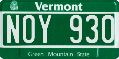 VT license plate NOY930