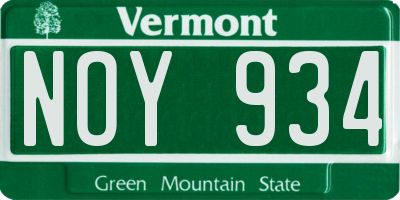 VT license plate NOY934