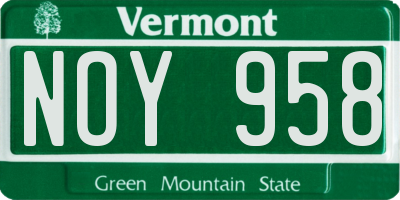 VT license plate NOY958
