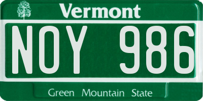 VT license plate NOY986