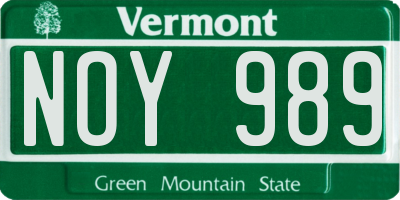 VT license plate NOY989