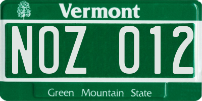 VT license plate NOZ012