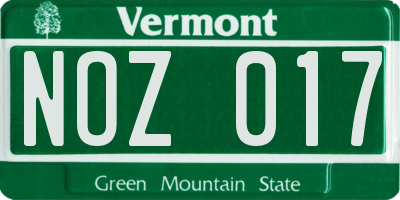 VT license plate NOZ017