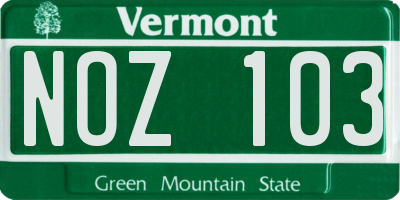 VT license plate NOZ103