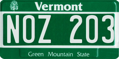 VT license plate NOZ203