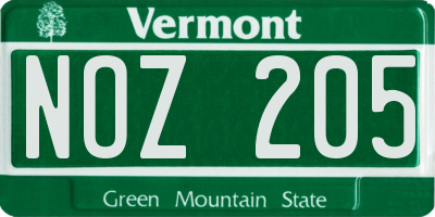 VT license plate NOZ205