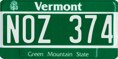 VT license plate NOZ374