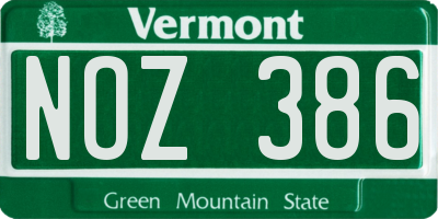 VT license plate NOZ386