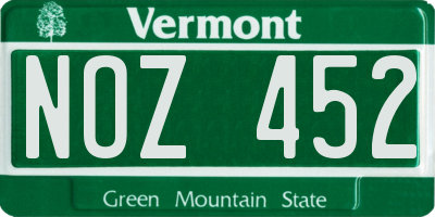 VT license plate NOZ452