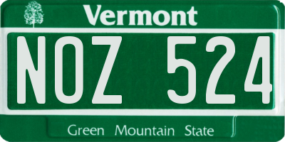 VT license plate NOZ524