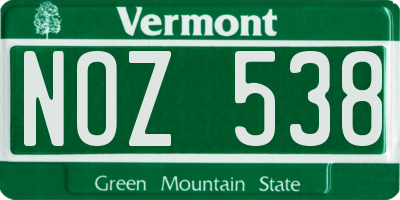 VT license plate NOZ538