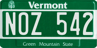 VT license plate NOZ542