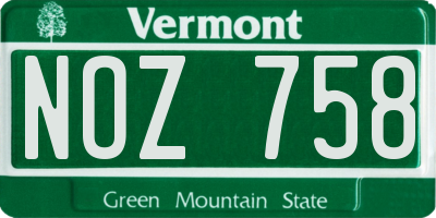 VT license plate NOZ758