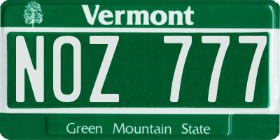 VT license plate NOZ777