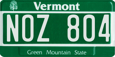VT license plate NOZ804