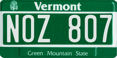 VT license plate NOZ807