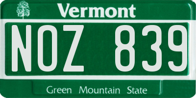 VT license plate NOZ839