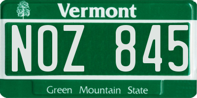 VT license plate NOZ845