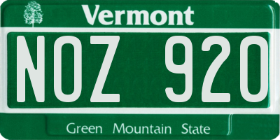VT license plate NOZ920
