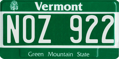 VT license plate NOZ922