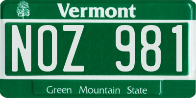 VT license plate NOZ981