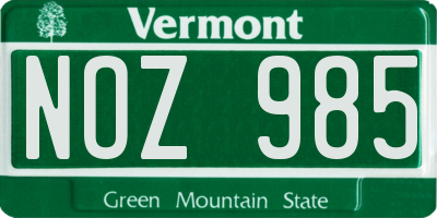 VT license plate NOZ985