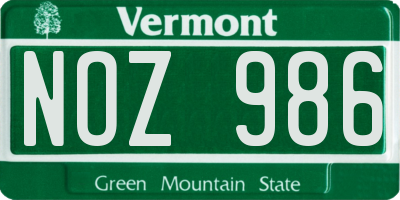 VT license plate NOZ986