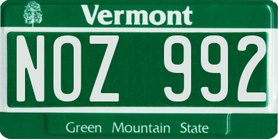 VT license plate NOZ992