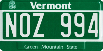 VT license plate NOZ994