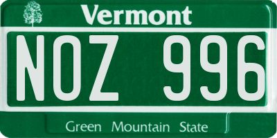 VT license plate NOZ996