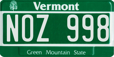 VT license plate NOZ998