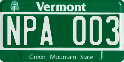 VT license plate NPA003