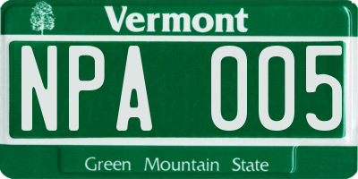 VT license plate NPA005