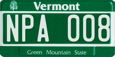 VT license plate NPA008